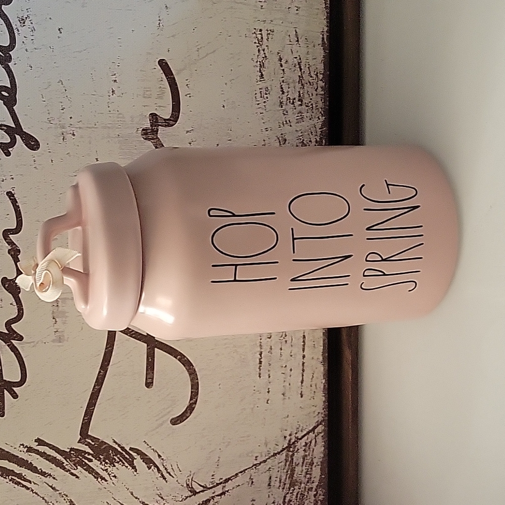 Rae Dunn Hop Into Spring Tall Pink Canister